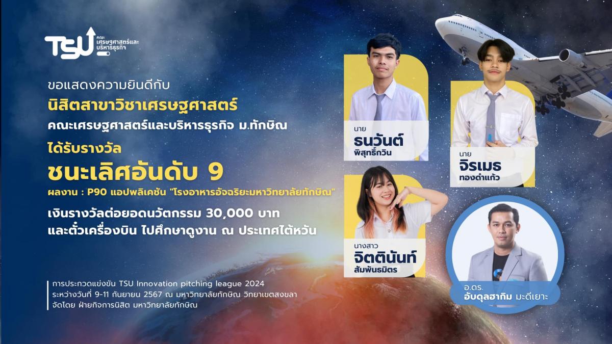 ขอแสดงความยินดีกับนิสิตสาขาวิชาเศรษฐศาสตร์ คณะเศรษฐศาสตร์และบริหารธุรกิจ มหาวิทยาลัยทักษิณ