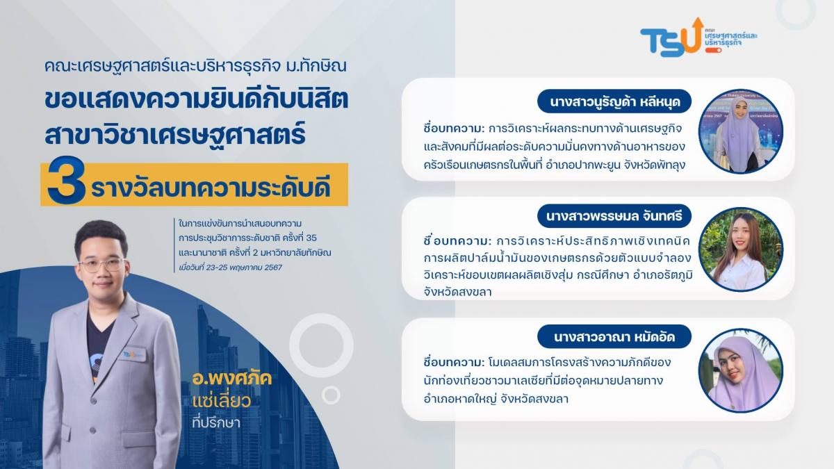 ขอแสดงความยินดีกับนิสิตสาขาวิชาเศรษฐศาสตร์